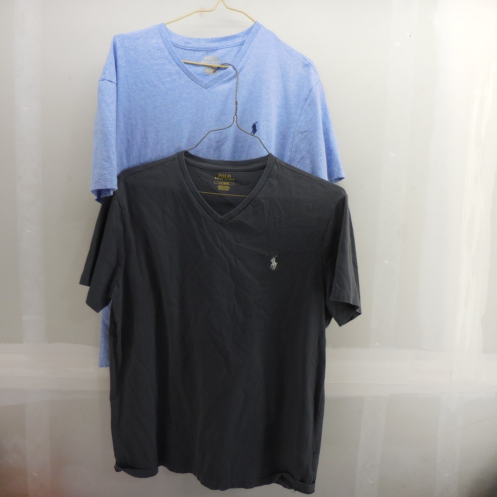 Polo Ralph Lauren Mens V-Neck T-Shirt Lot of 2 Gray Blue Large Pony Logo